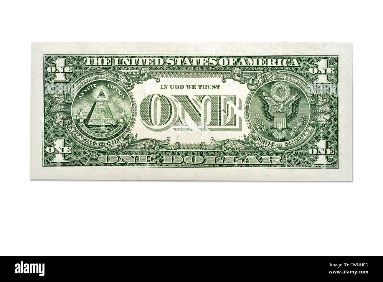 One-dollar bill, one dollar banknote, back side Stock Photo