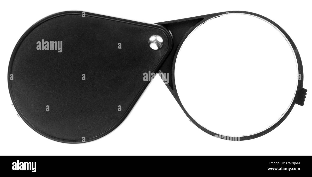 black folding magnifier isolated on white Stock Photo - Alamy