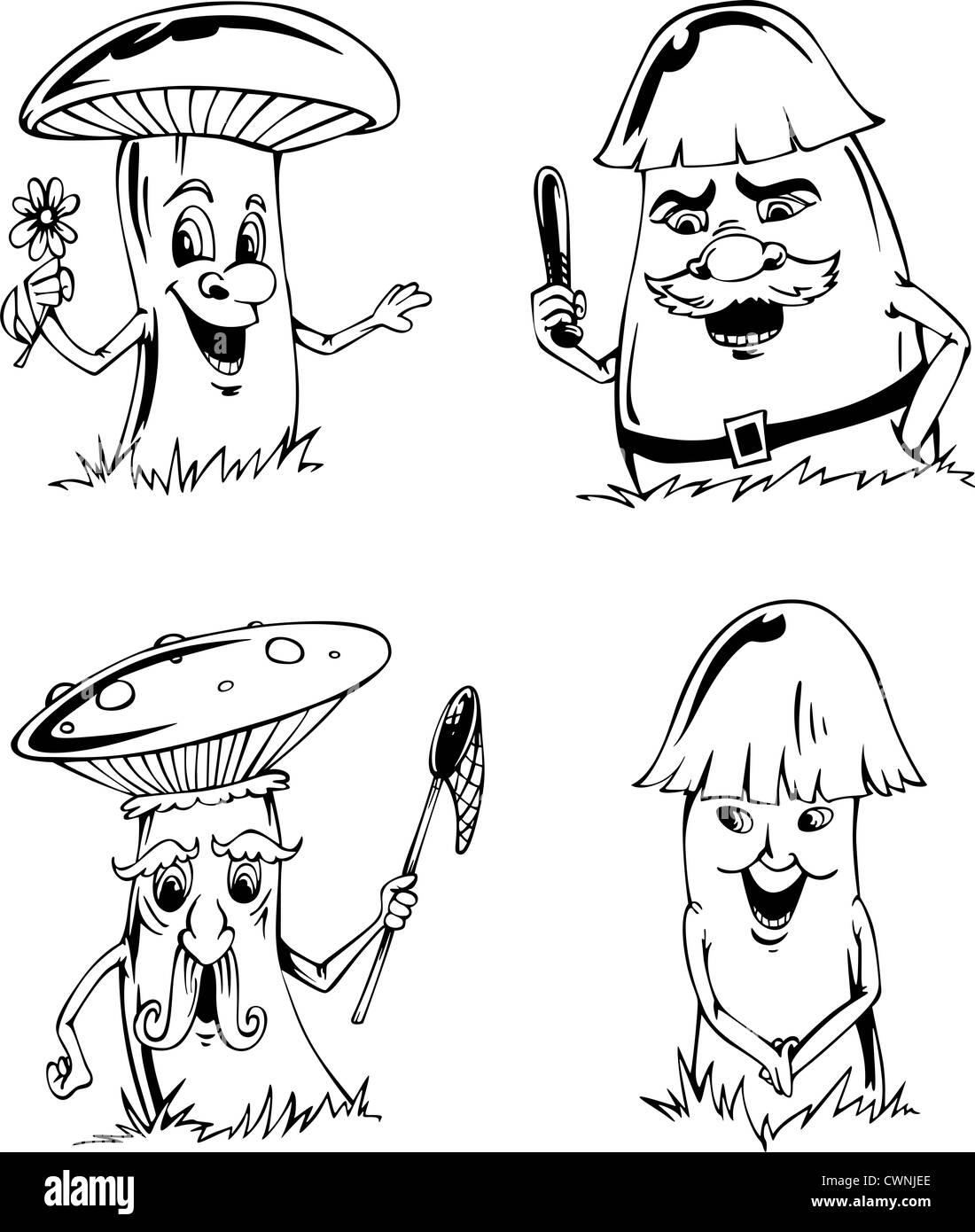 Cartoon mushroom man Black and White Stock Photos & Images Alamy