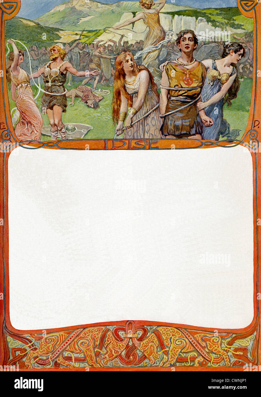 In Norse mythology, the Idise were divine women, and the same as Fairies, Dises, and Valkyries. Stock Photo