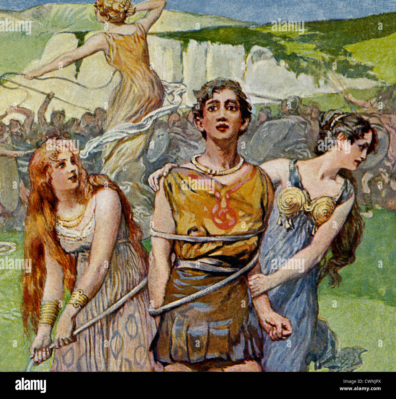 In Norse mythology, the Idise were divine women, and the same as Fairies, Dises, and Valkyries. Stock Photo