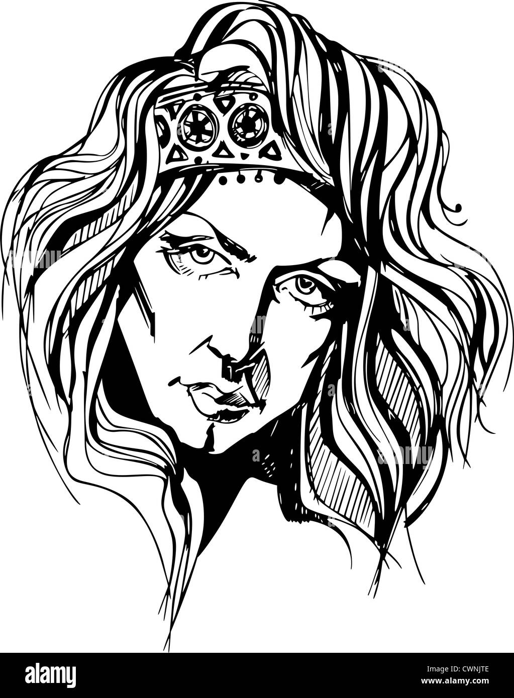 Gorgeous woman portrait. Black and white vector illustration Stock ...