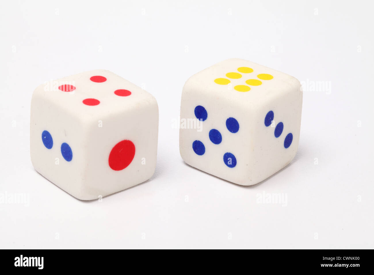 White dice isolated on white background Stock Photo