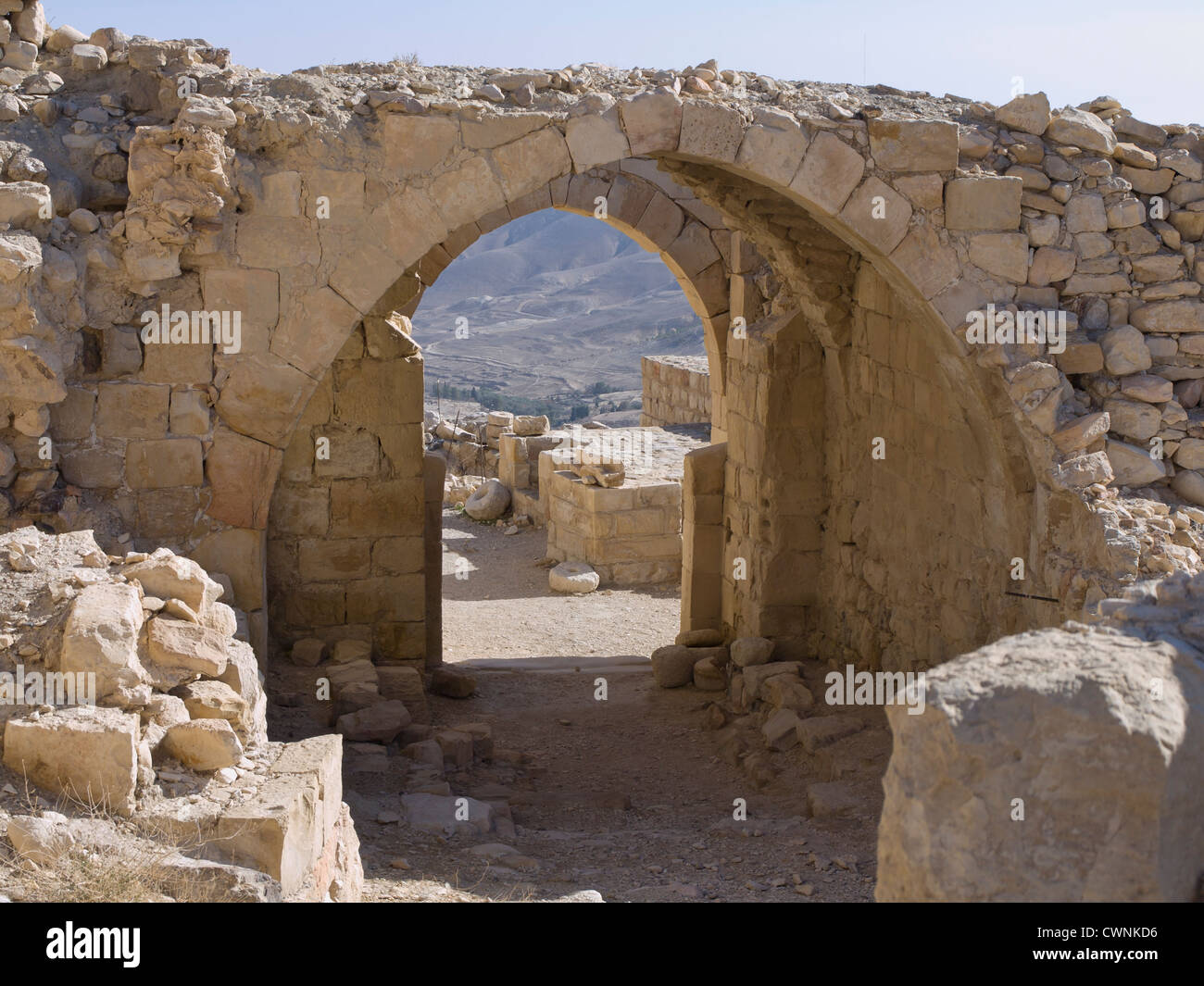 Crusader castle in Shoubak Jordan where Baldwin I reigned during part of the crusades archway Stock Photo