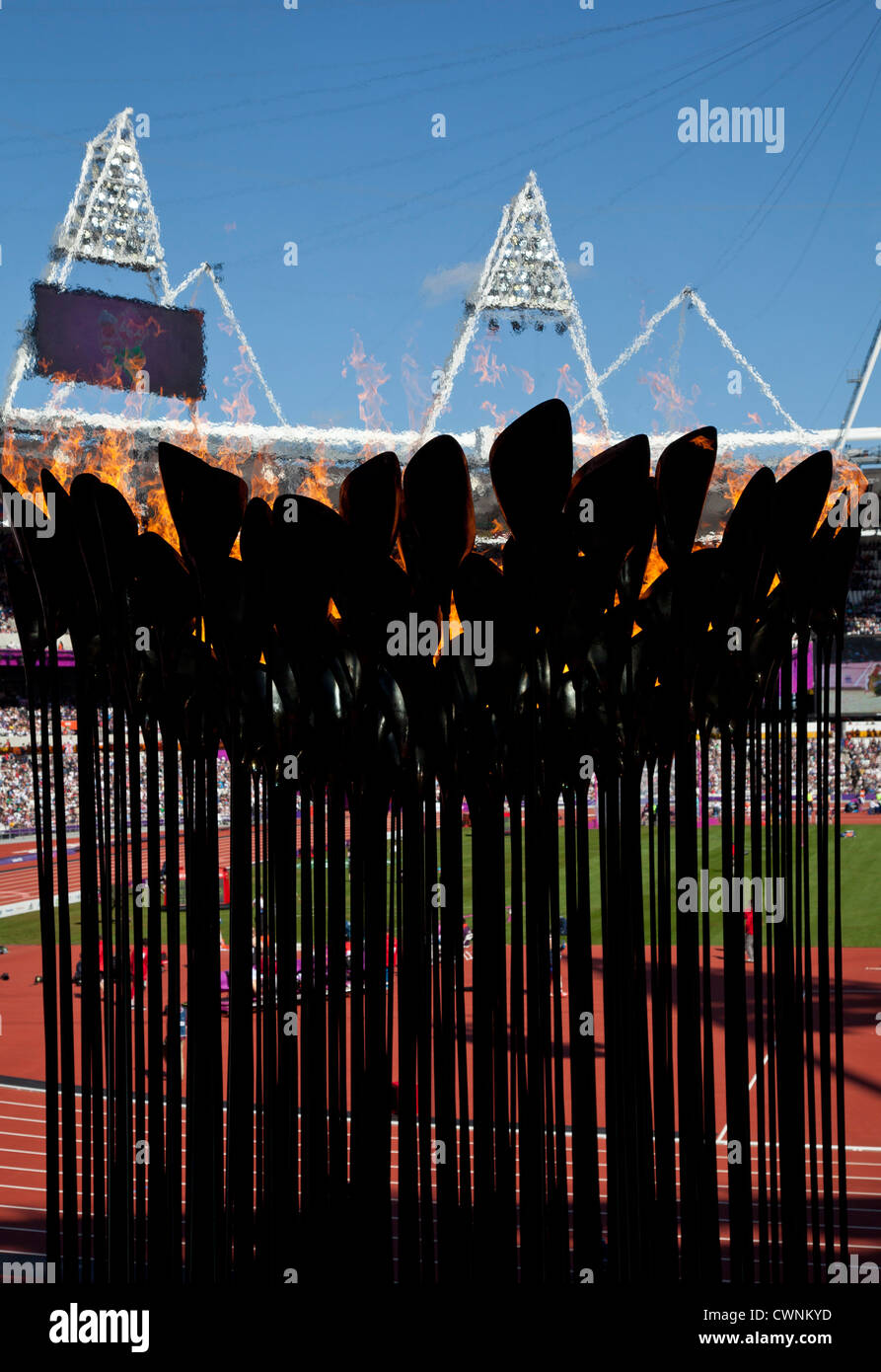 The Olympic torch at the London 2012 Olympic Stadium during the
