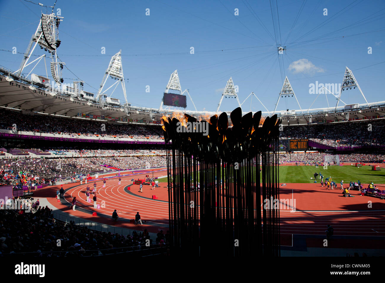 The Olympic torch at the London 2012 Olympic Stadium during the
