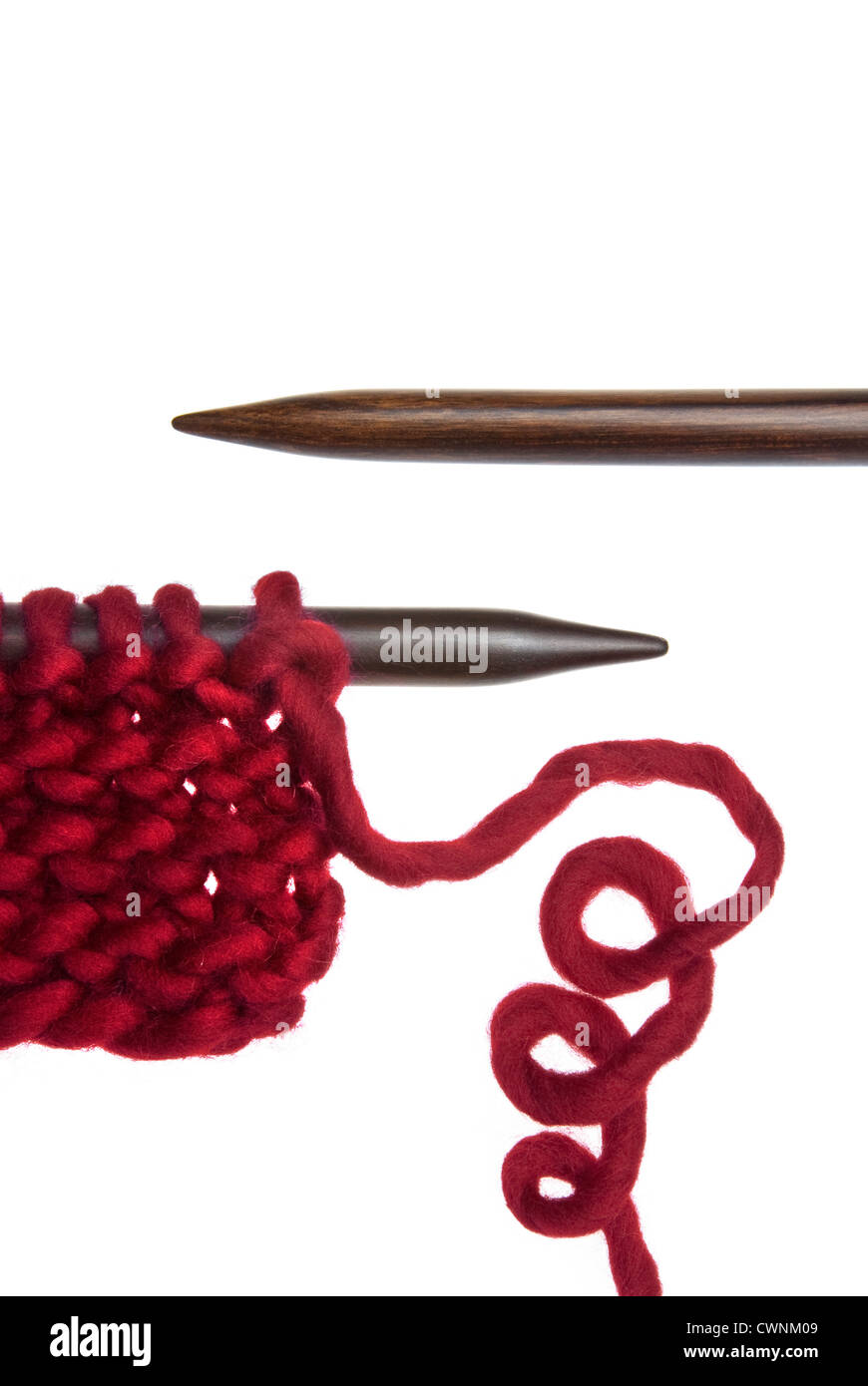 Knitting needles and wool, isolated on 100% white background Stock Photo