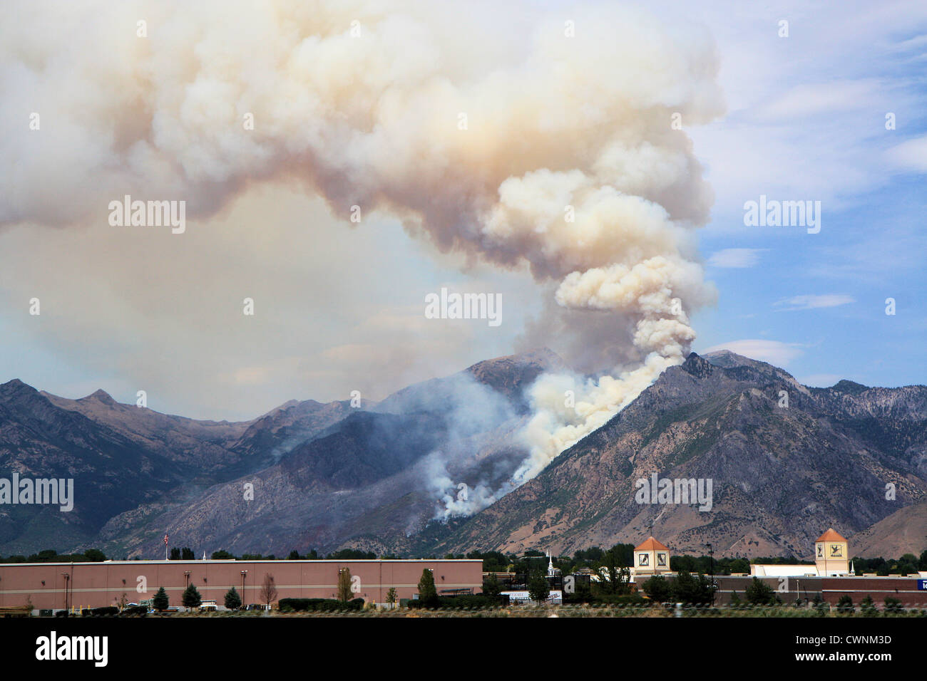Forest fire on the 4th of july 2012, in Alpine, view from Lindon - interstate 15, Utah, USA Stock Photo