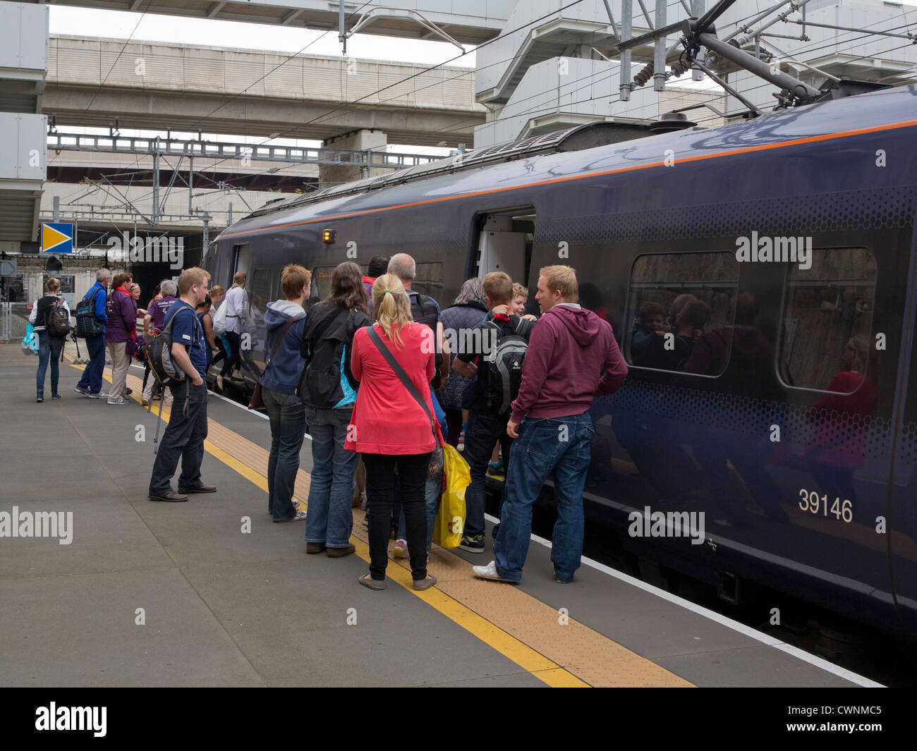 Passengers board high speed Javelin trains to central London from