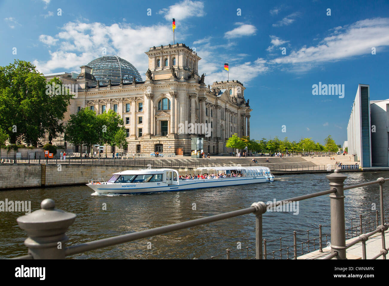 Europe, Germany, Berlin, A tour boat on the Spree River Stock Photo
