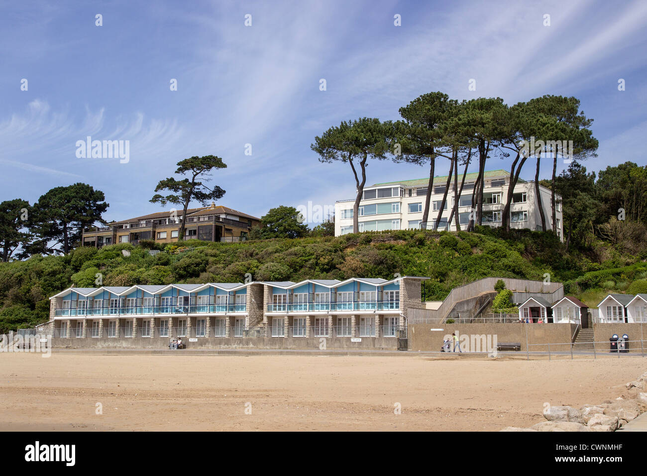 Canford Cliffs Beach, Huts and sands, Poole, UK Stock Photo Alamy