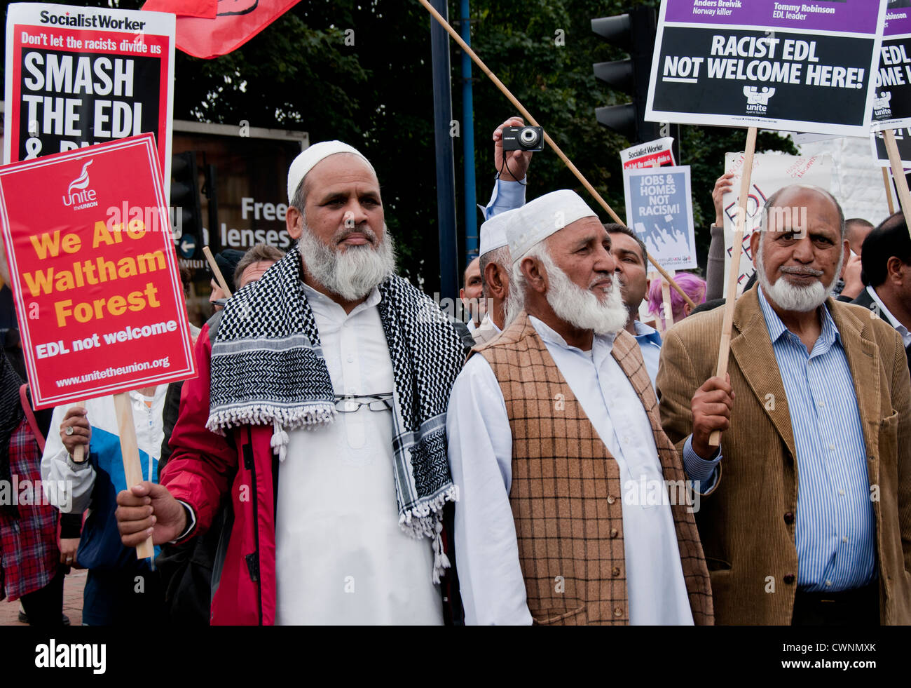 Unite Against Fascism and local people from Walthamstow  prevent the racist English Defence League (EDL) marching through the ce Stock Photo