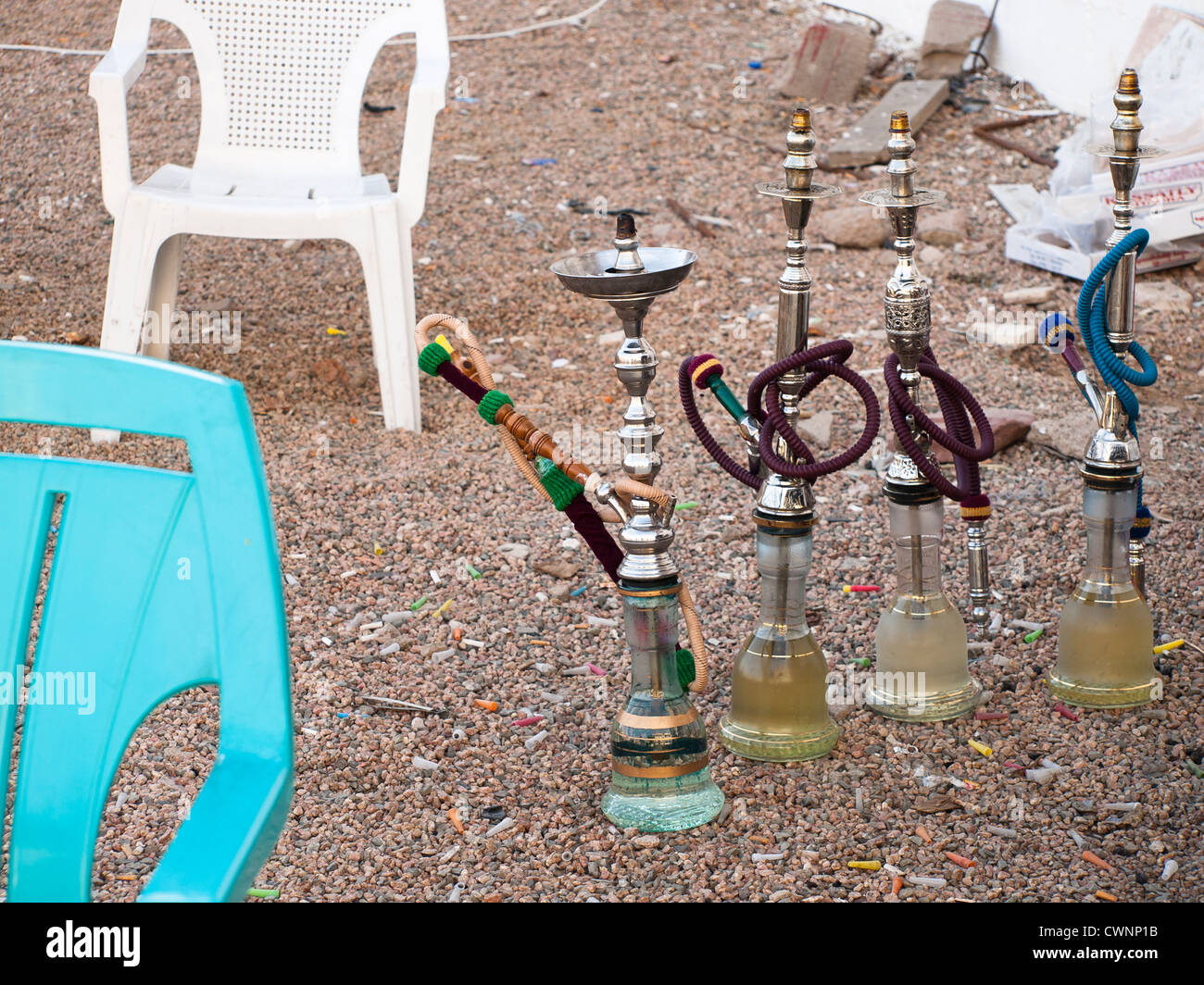 Waterpipe or narghile ready for use in a café in Aqaba Jordan Stock Photo