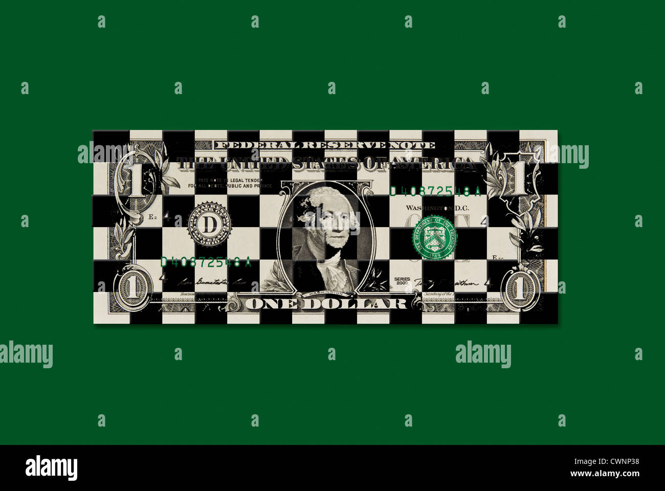 One-dollar bill, one dollar banknote, with chess board pattern, composing Stock Photo