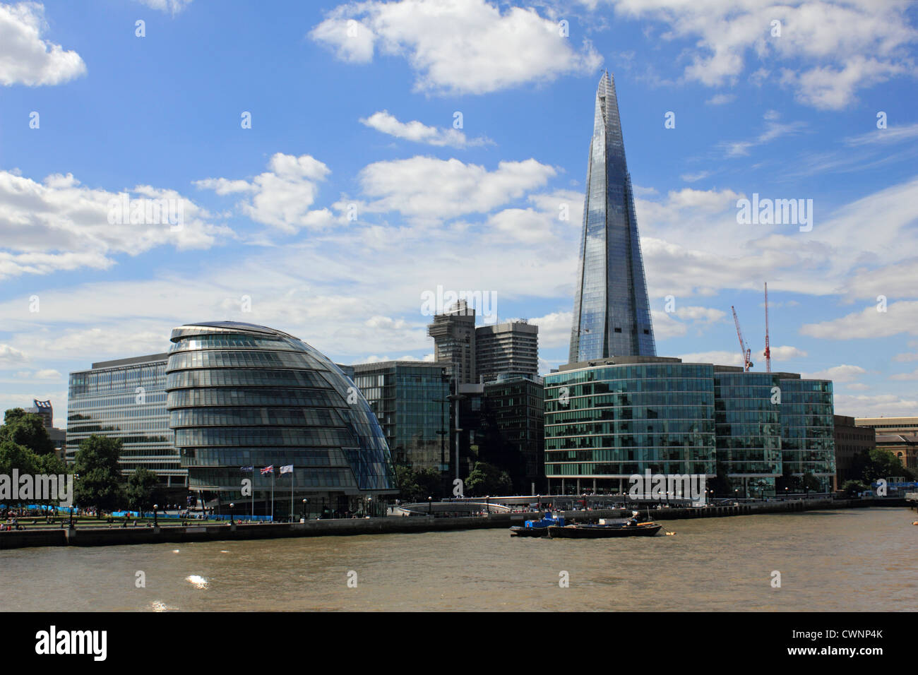 The Shard and City Hall on the South Bank of the River Thames, Southwark London England UK. Stock Photo