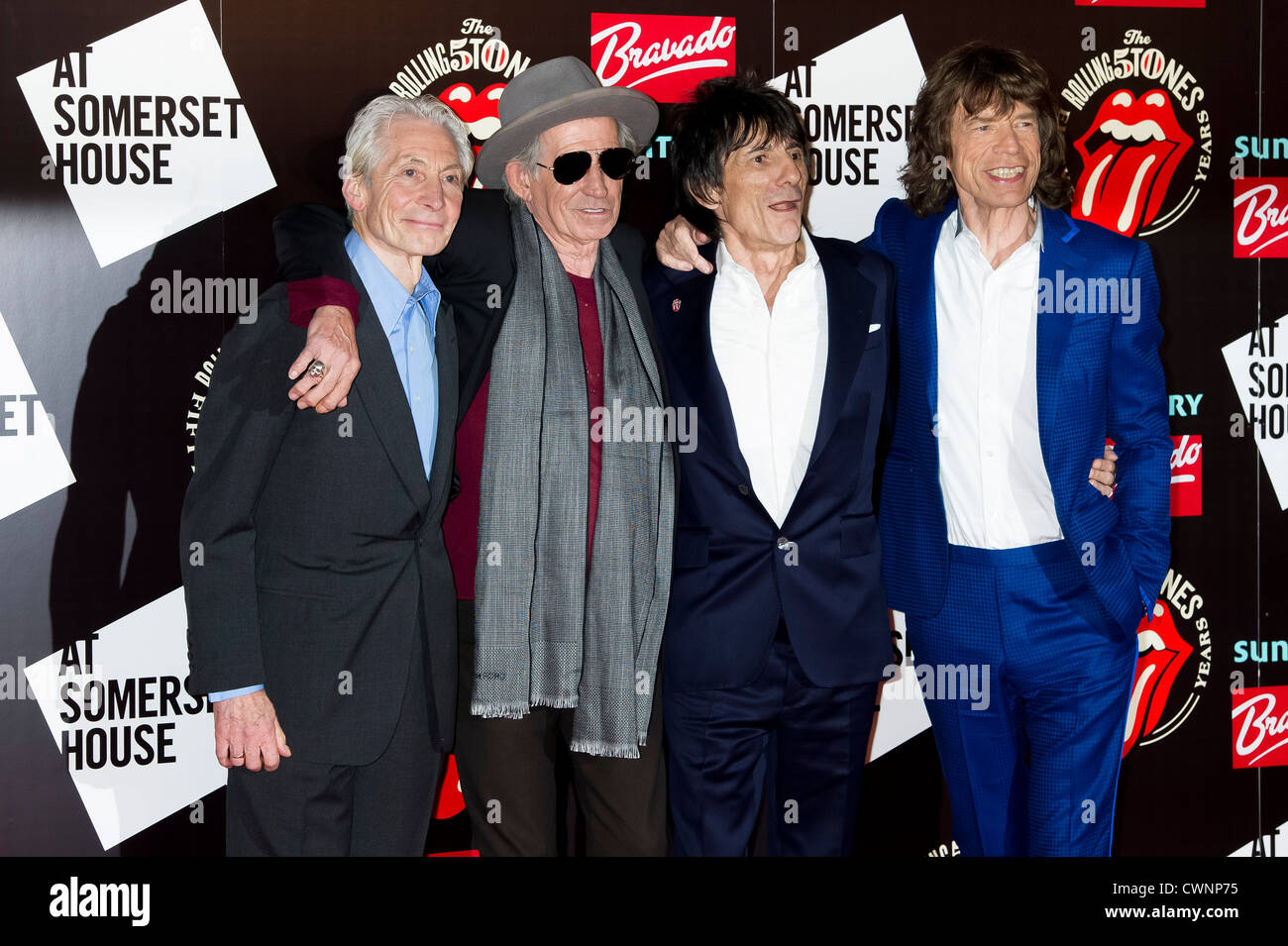Charlie Watts, Keith Richards, Ronnie Wood and Mick Jagger, from the British Rock band, The Rolling Stones. Stock Photo