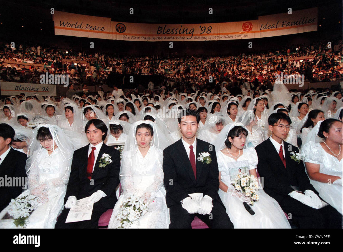 Rev. Sun Myung Moon Blessing 98 in Madison Square Garden on June 13, 1998. Stock Photo