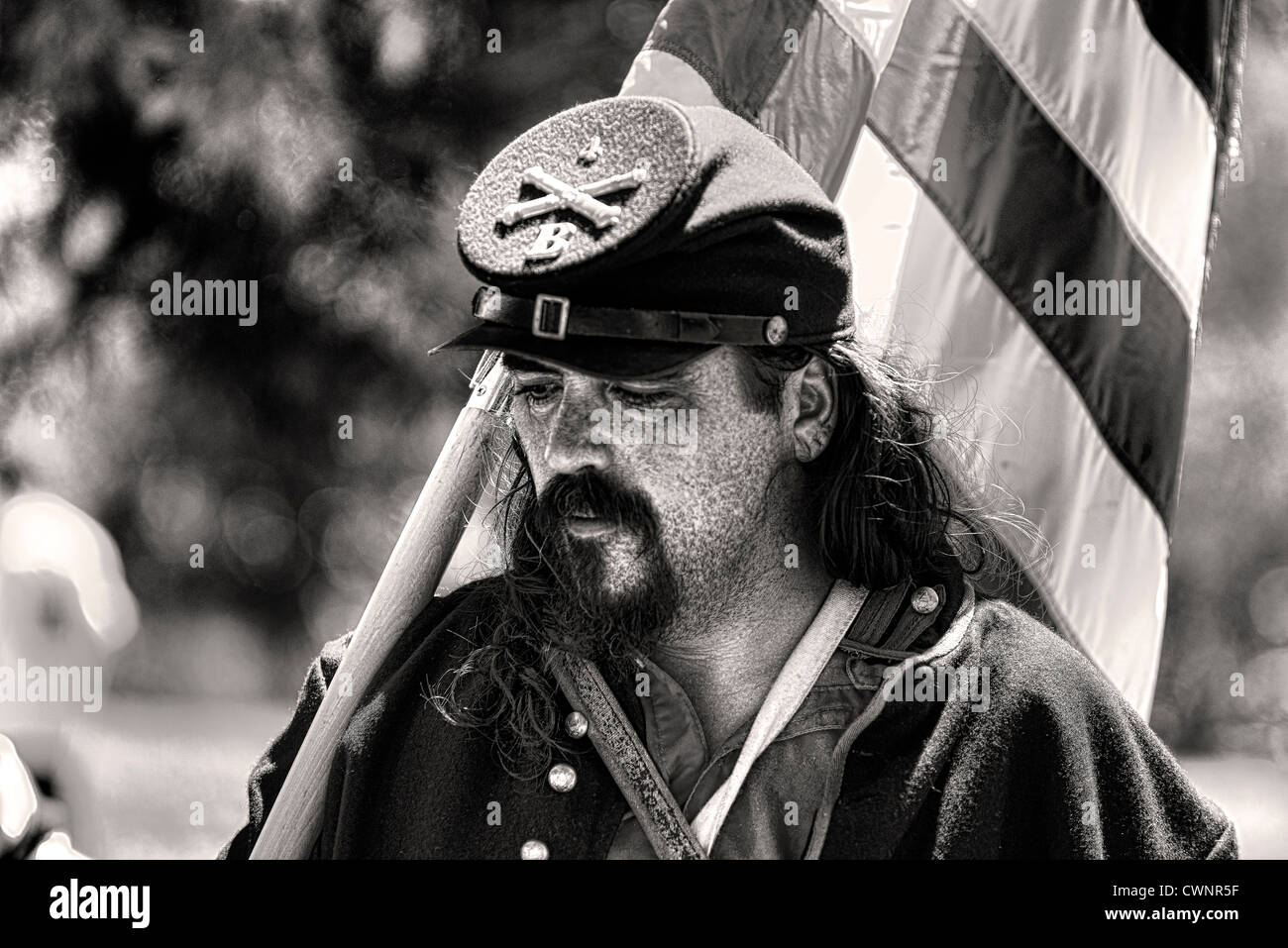 Union Soldier with flag Stock Photo
