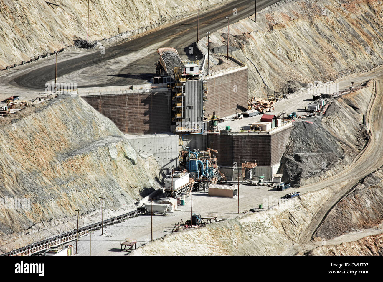 Large mine dump trucks in Kennecott Copper Mine in central Utah. Open