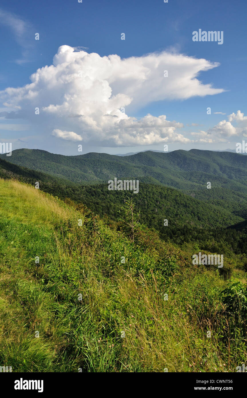 Storm approaches the Devil's courthouse along the blue ridge parkway of the Appalachian mountains. Stock Photo