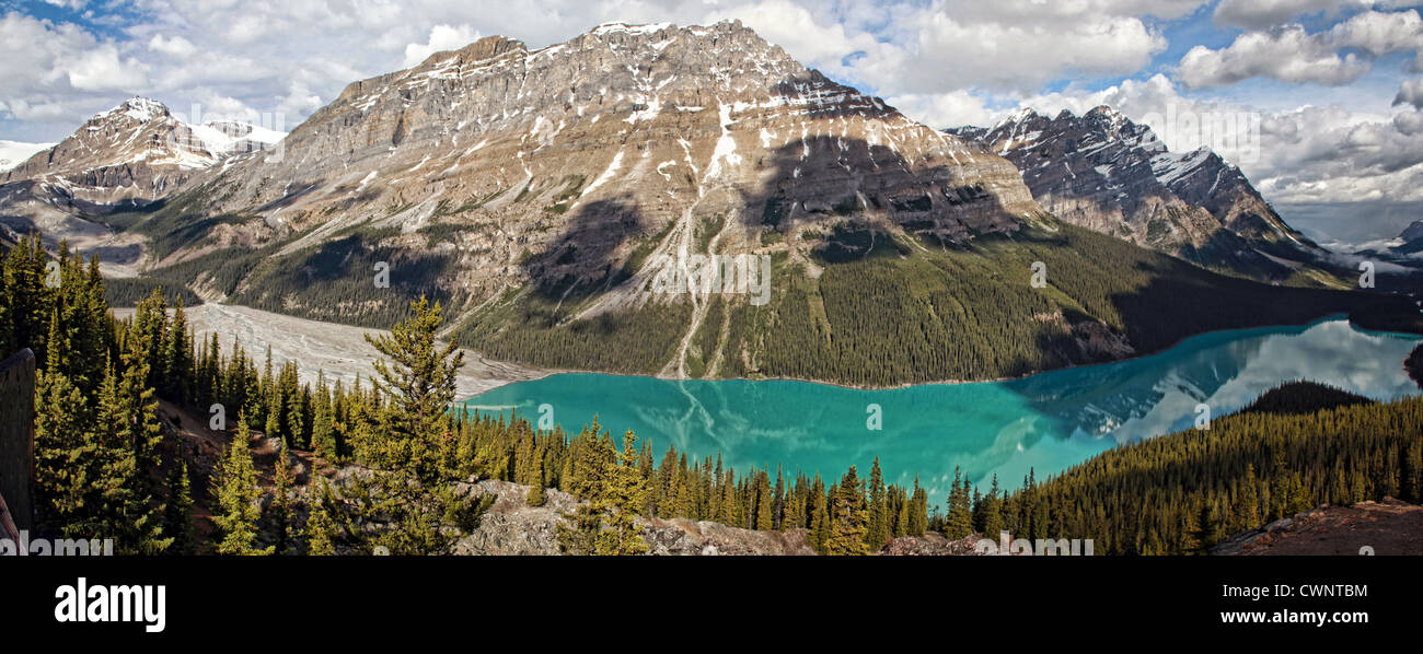 Beautiful Peyto Lake in Alberta, Canada. Shows dramatic sky with