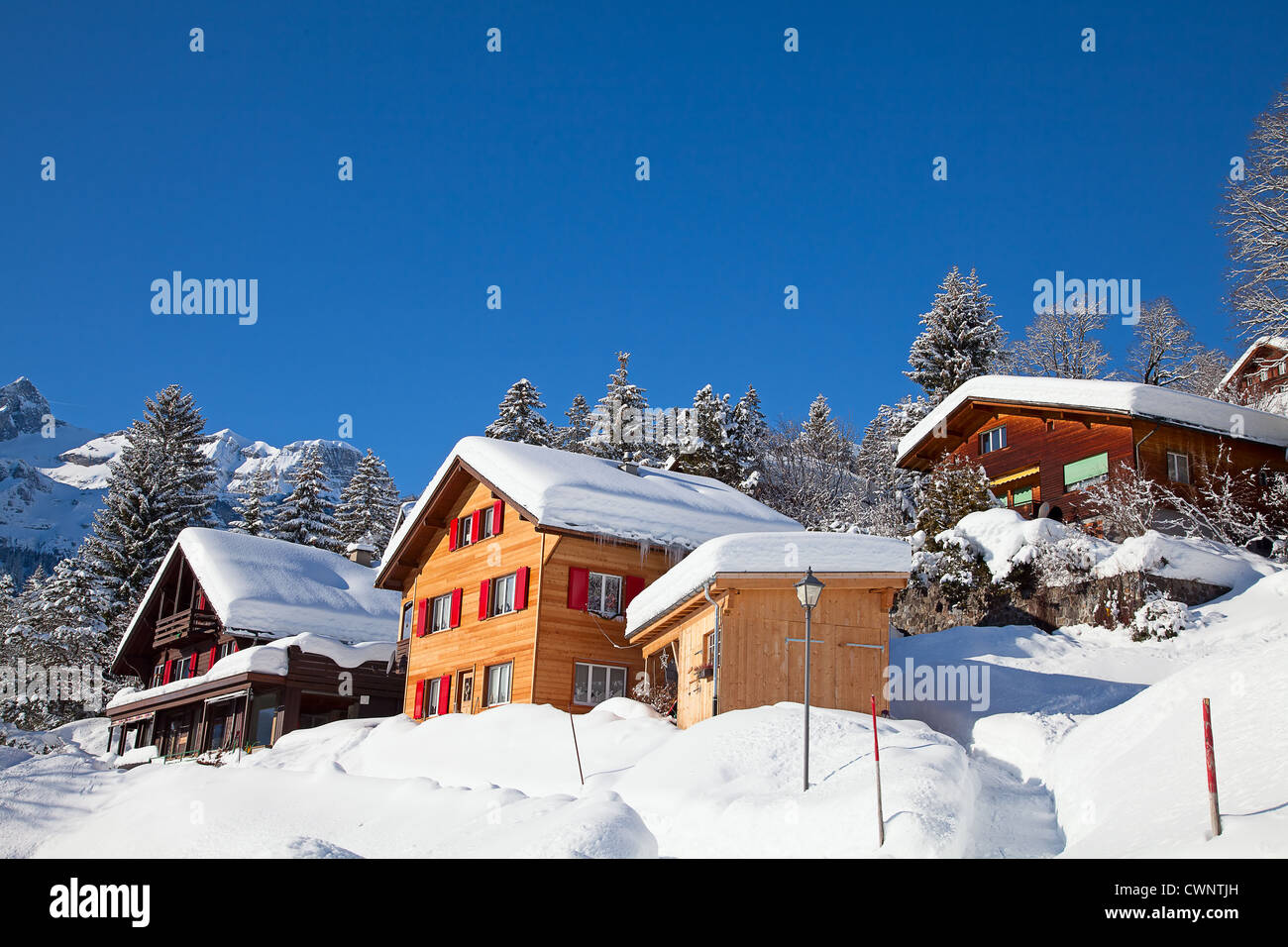 Winter holiday house in swiss alps Stock Photo - Alamy