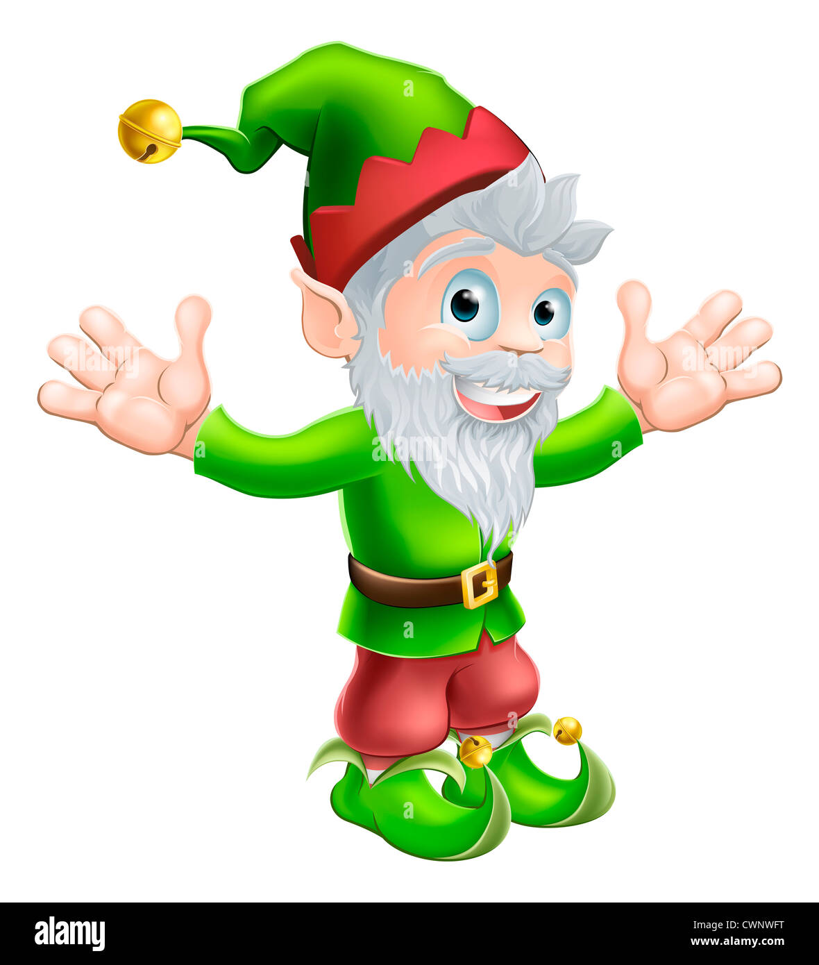 Cartoon happy smiling garden gnome elf or pixie man with a pointy hat and beard Stock Photo