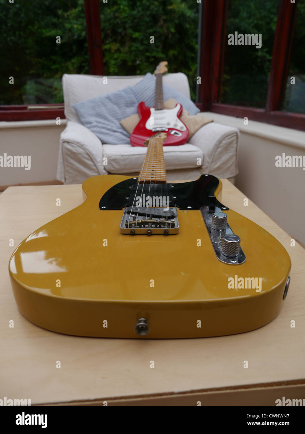 classic fender telecaster and stratocaster guitars Stock Photo Alamy