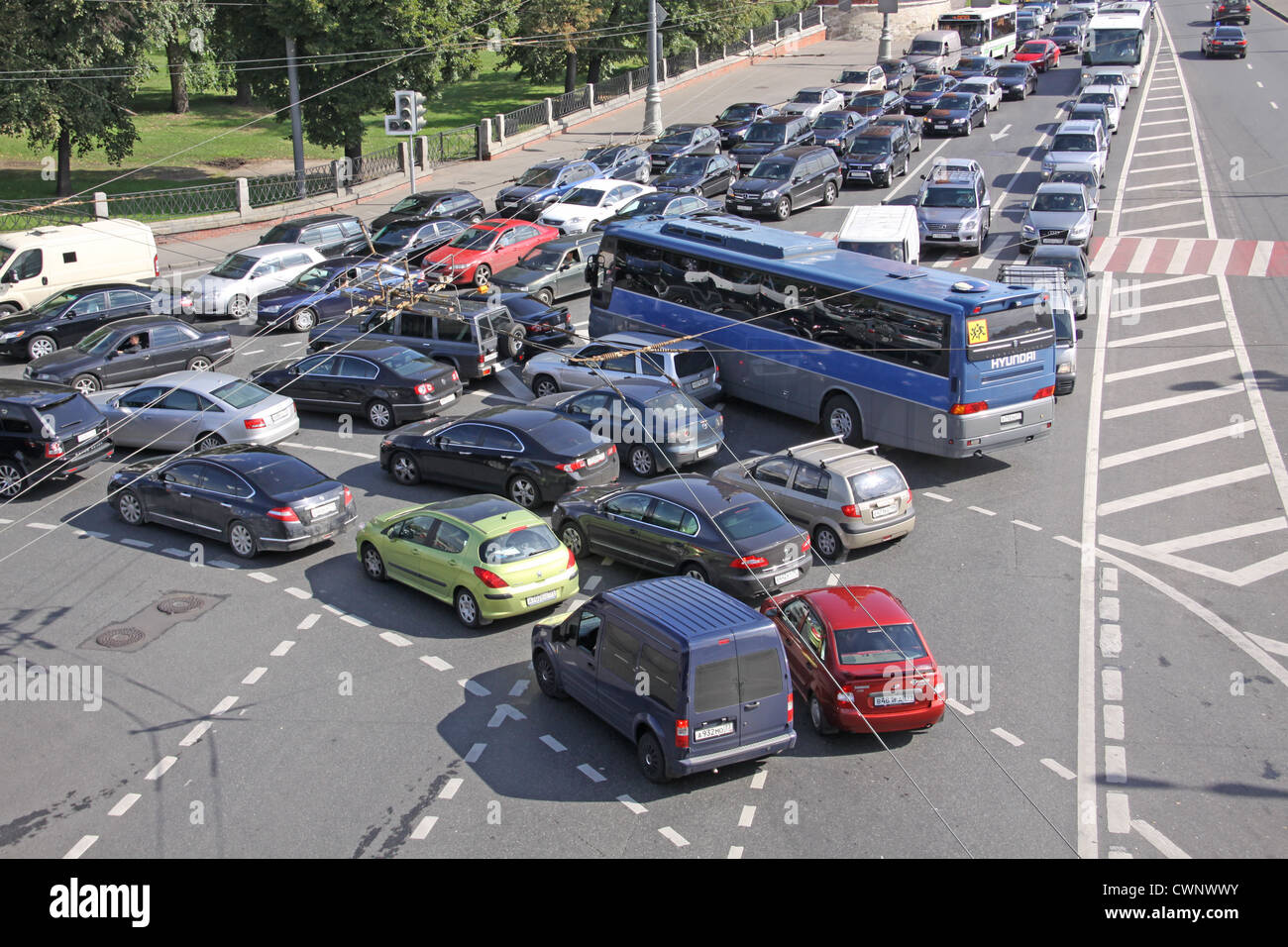 Russia. Moscow. Traffic jam on the Kremlin embankment Stock Photo