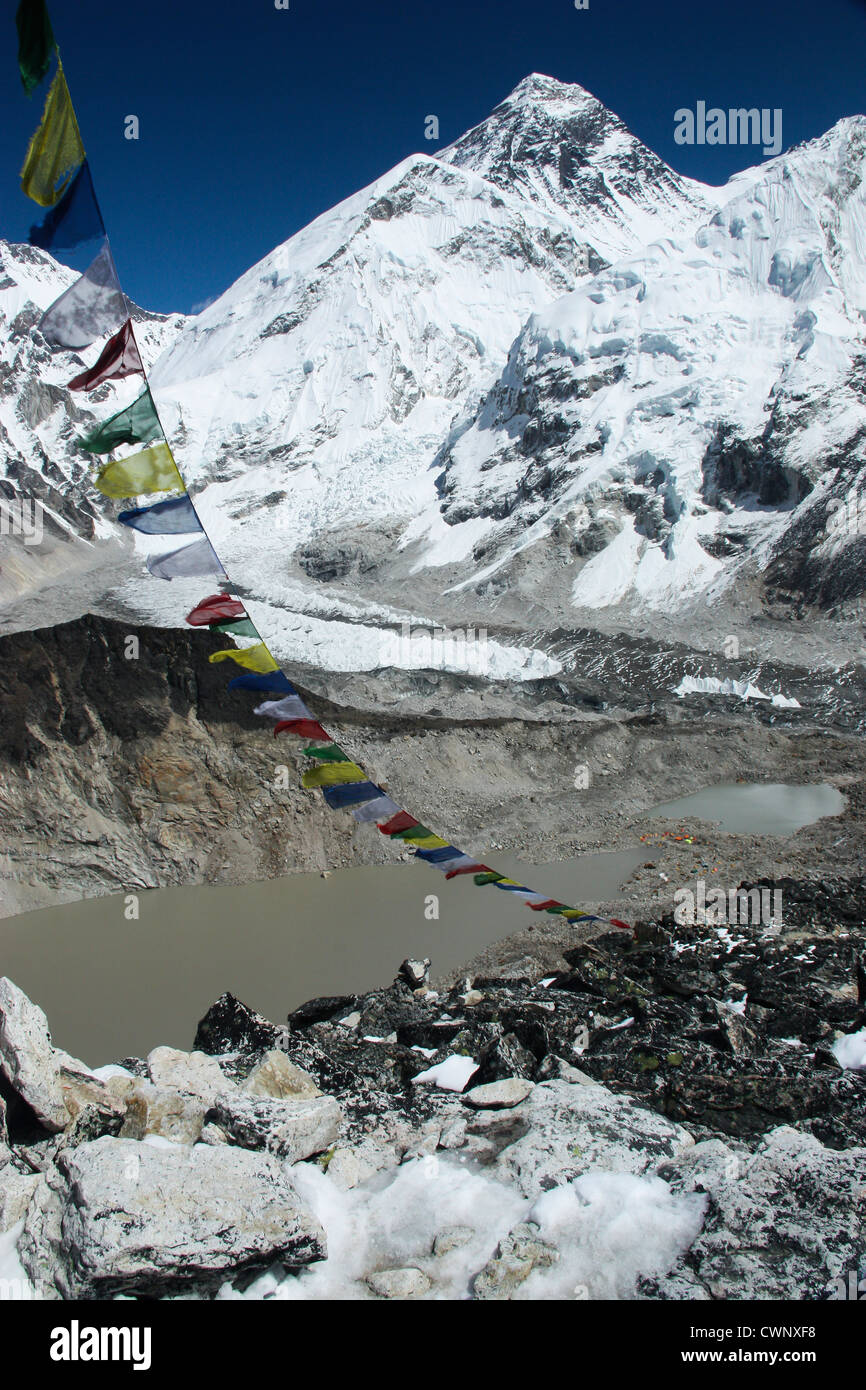 'Mt Everest' seen from 'Kala Patthar' Everest Base Camp visible in the background, Khumbu Region of Nepal Stock Photo
