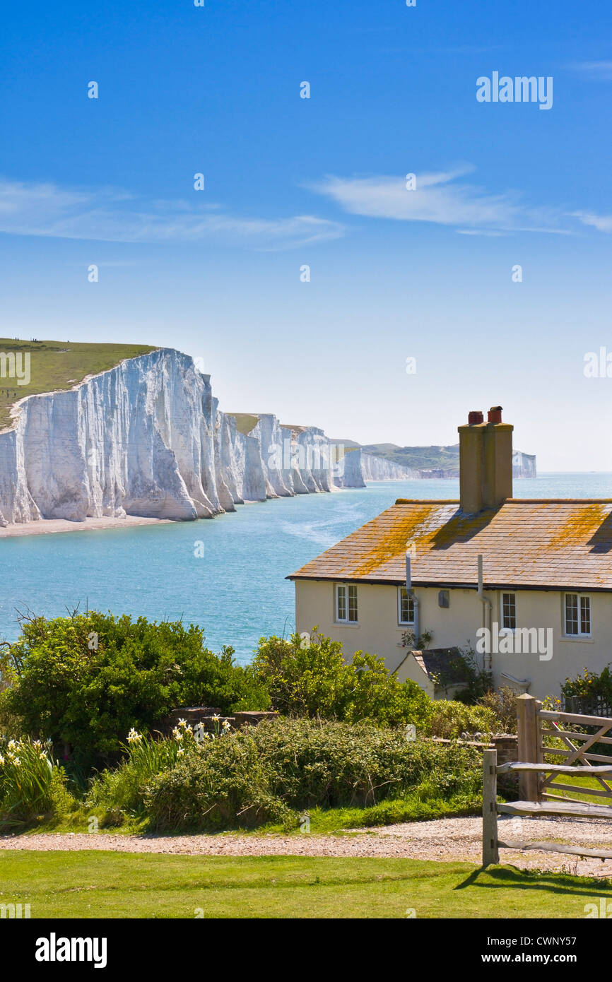 The Seven Sisters cliffs and coastguard cottages, near Newhaven England