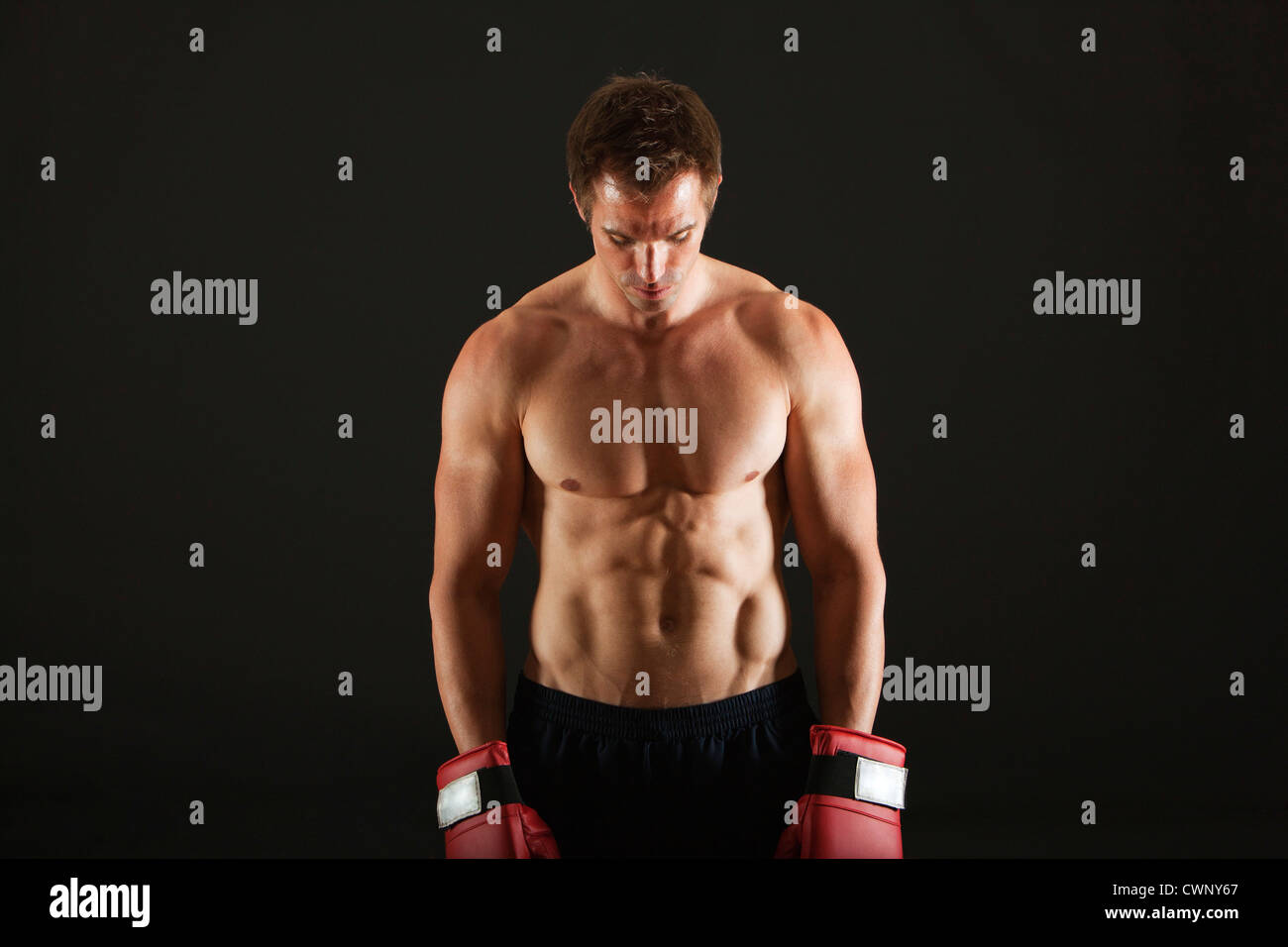 Barechested boxer Stock Photo