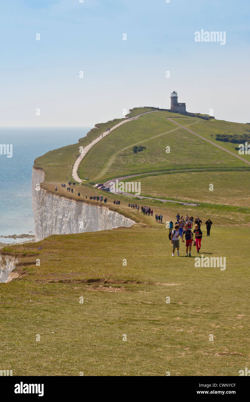 View from Beachy Head to Belle Tout Lighthouse Stock Photo