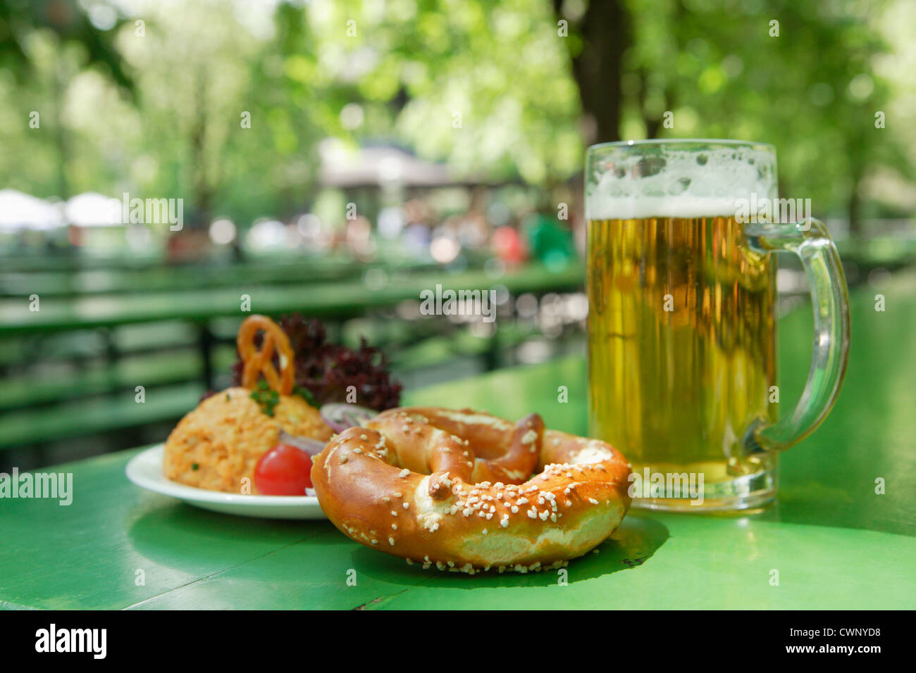 Germany, Bavaria, Munich, Vegetarian dish with mug of beer, close up Stock Photo