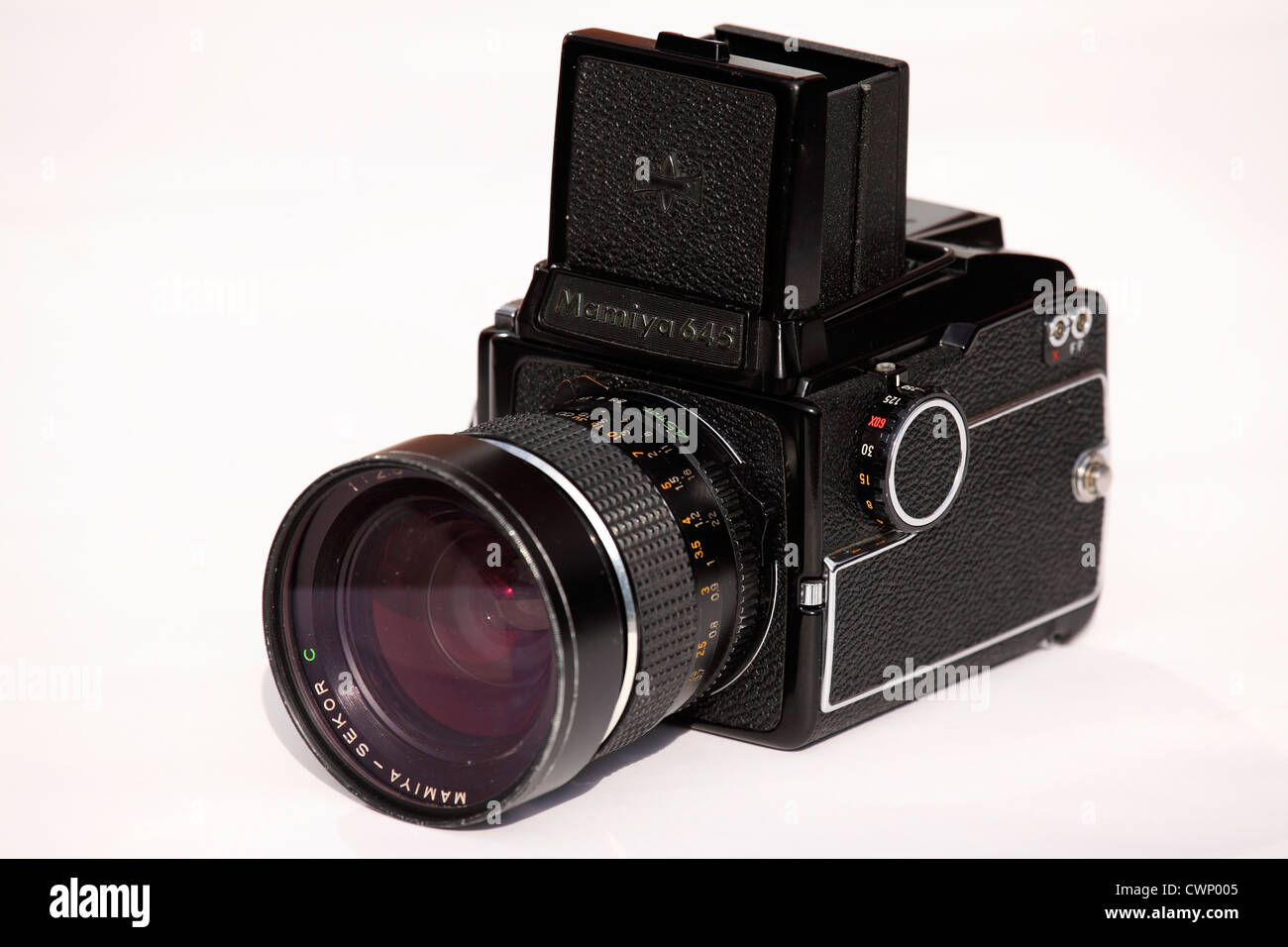 A Mamiya 645 medium format film camera. Stock Photo