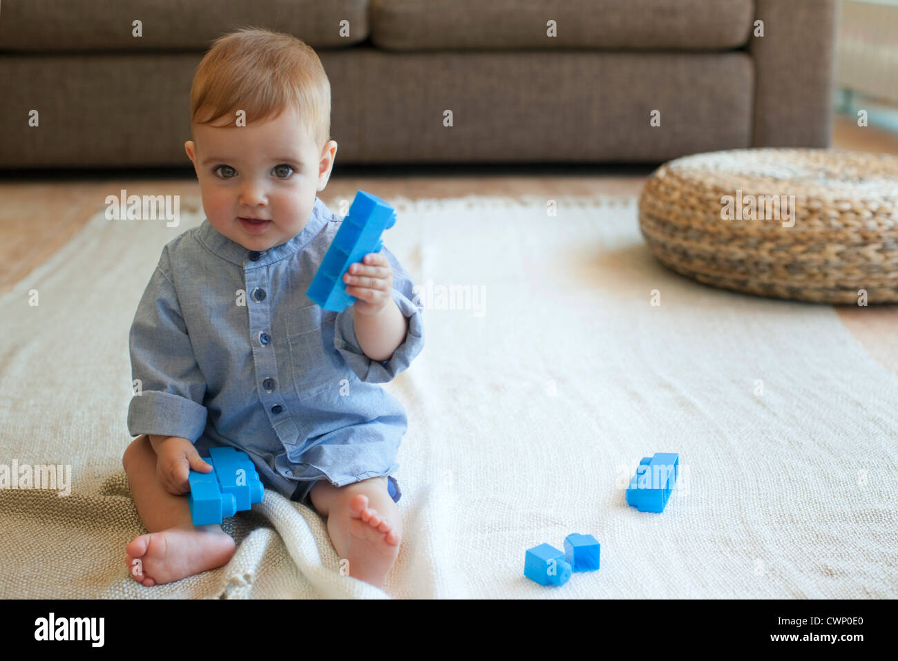Baby boy playing with building blocks Stock Photo Alamy