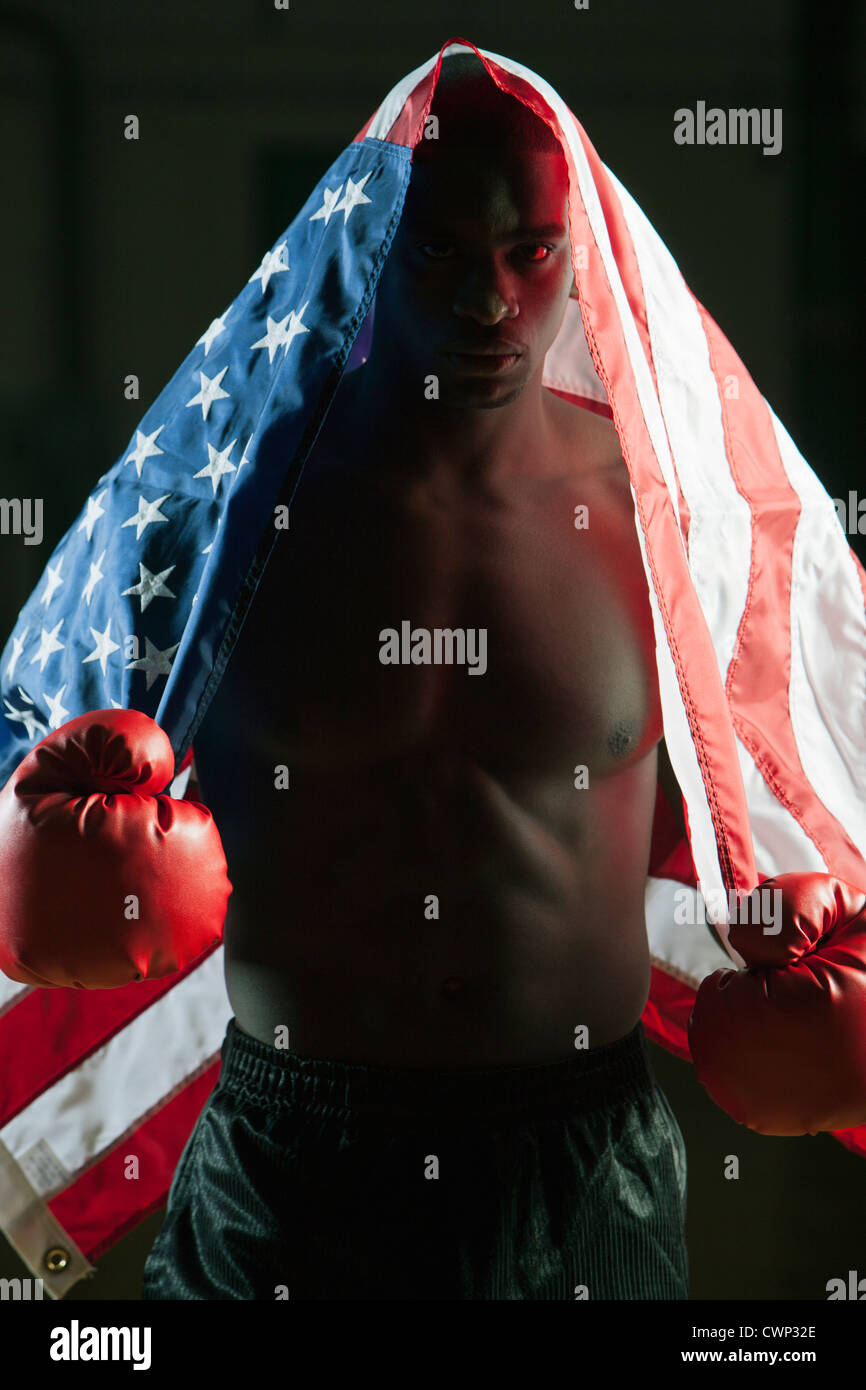 Boxer wearing American flag Stock Photo