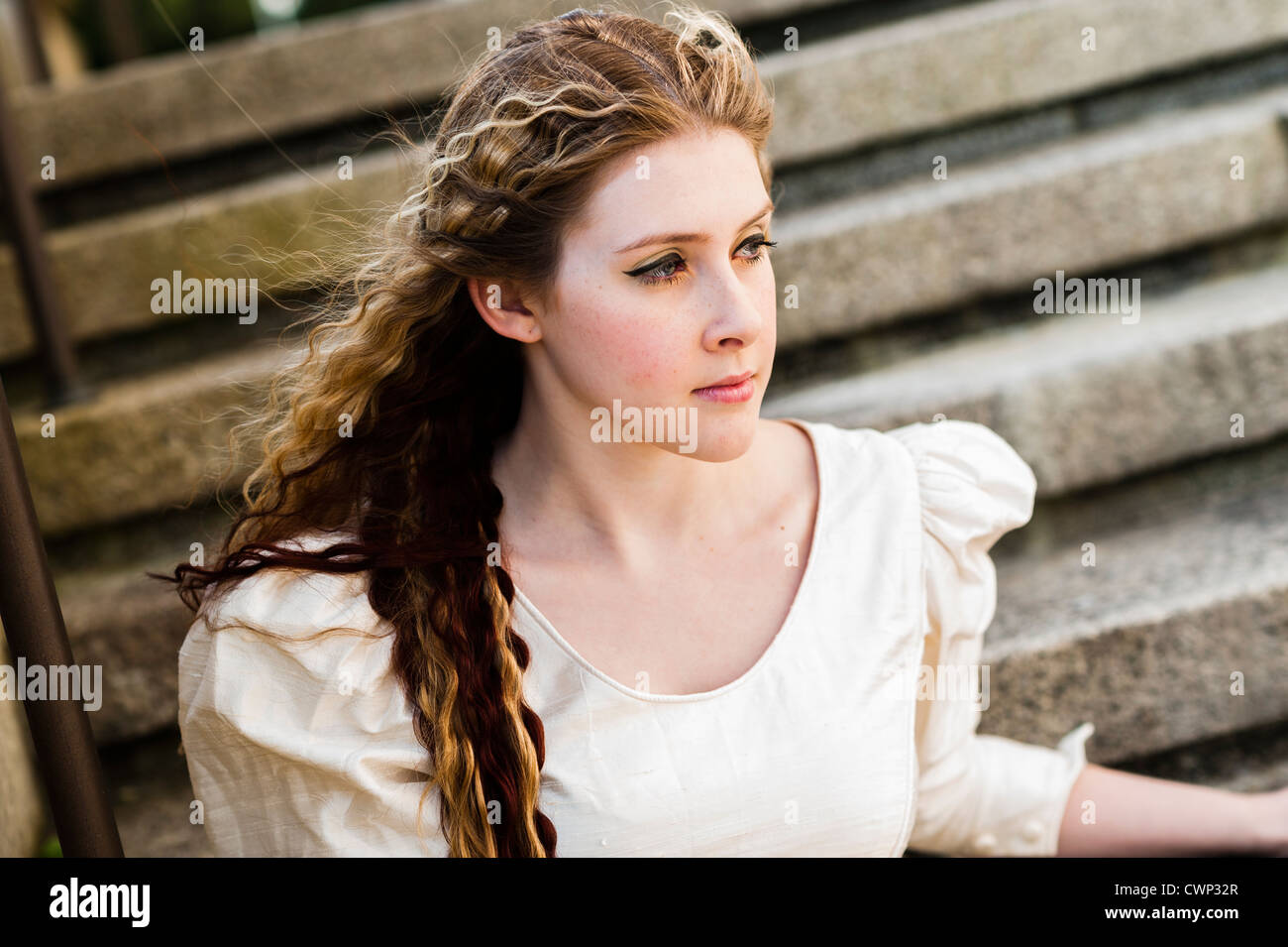 a young attractive woman with long blonde hair in an Alt alternative bride  fashion shoot, on location UK Stock Photo - Alamy