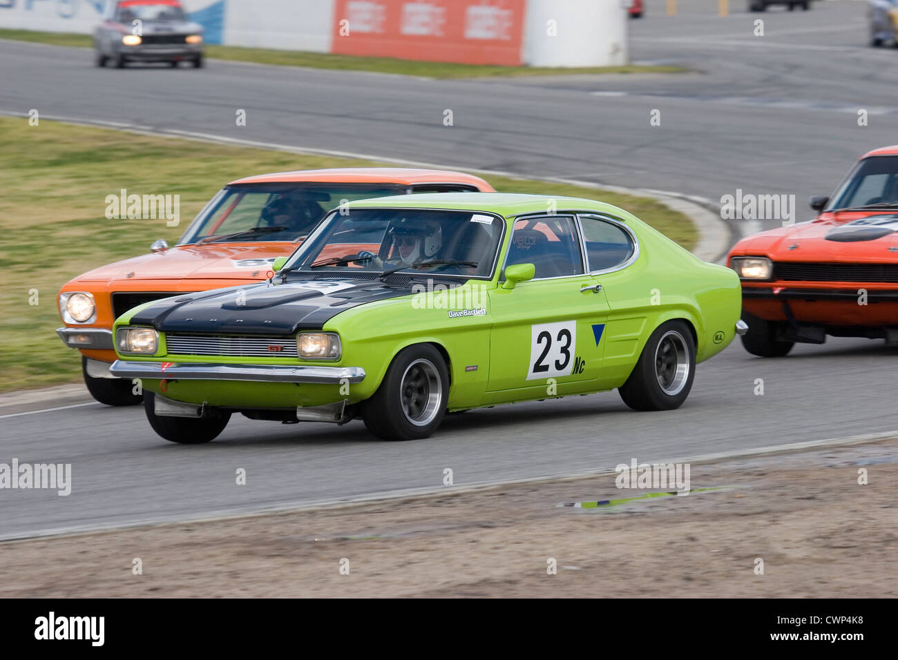 Ford Capri racing at an Australian Historic car race event. Stock Photo