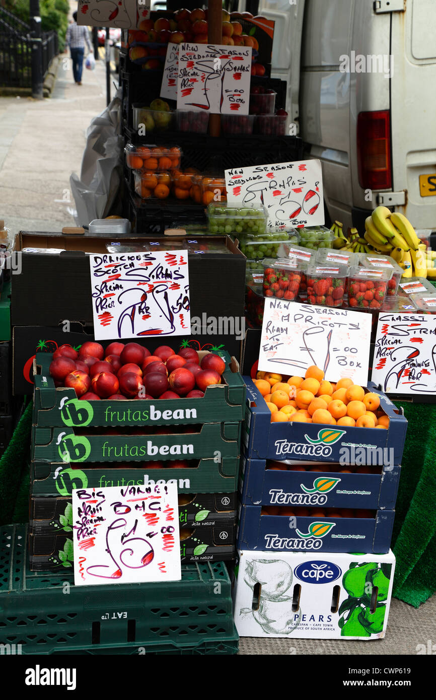 Fruit stall on Byres Road in the West End of Glasgow, Scotland, UK