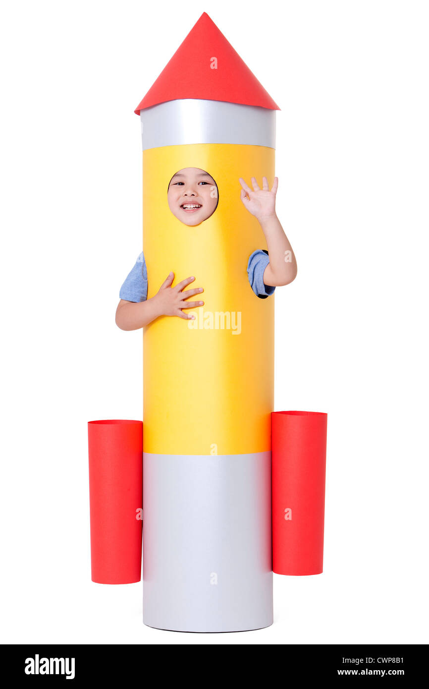 Boy and a toy rocket Stock Photo - Alamy