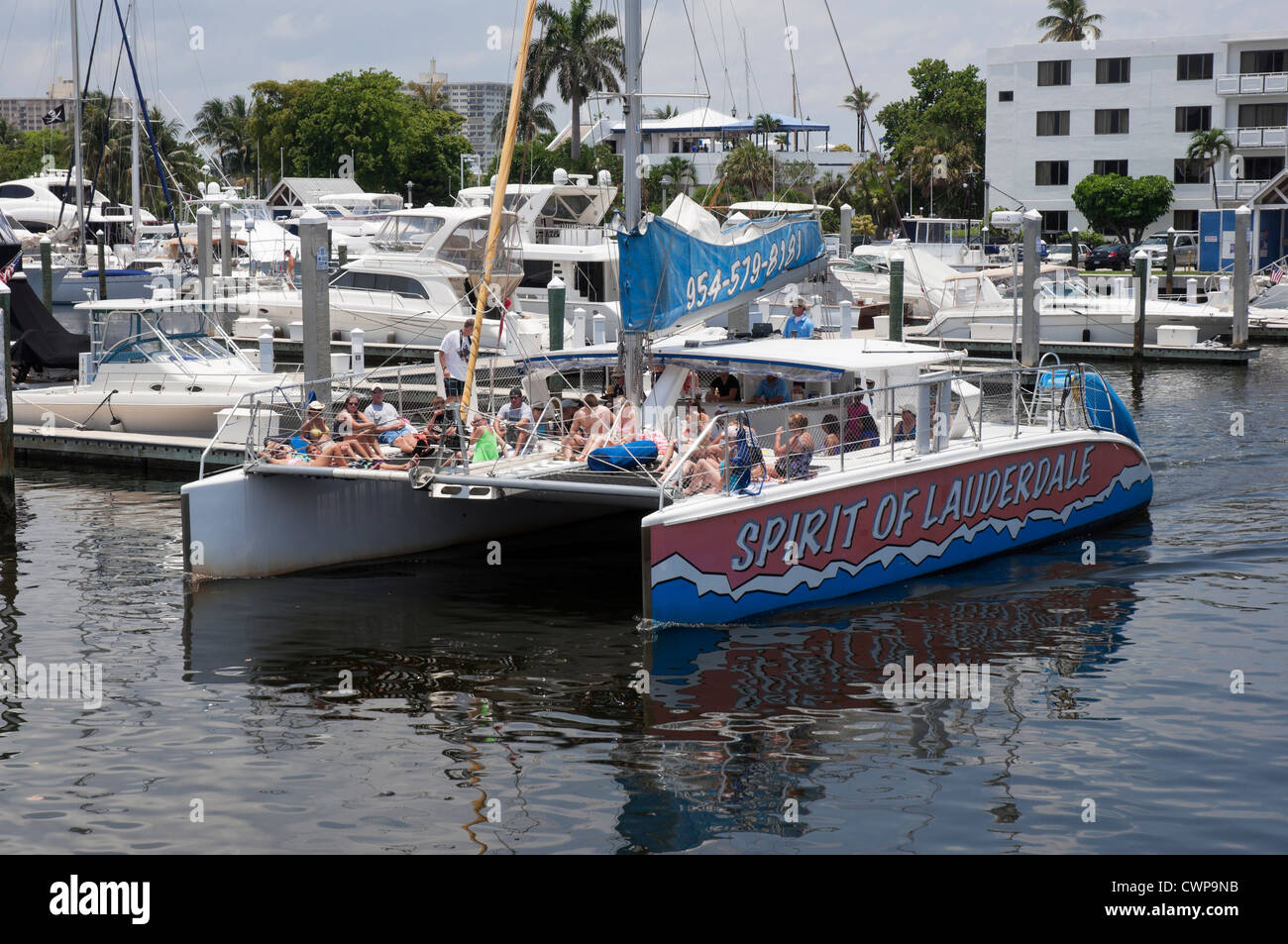Sightseeing cruise leaves Bahia Mar Resort and Marina, Ft. Lauderdale, Florida. Stock Photo