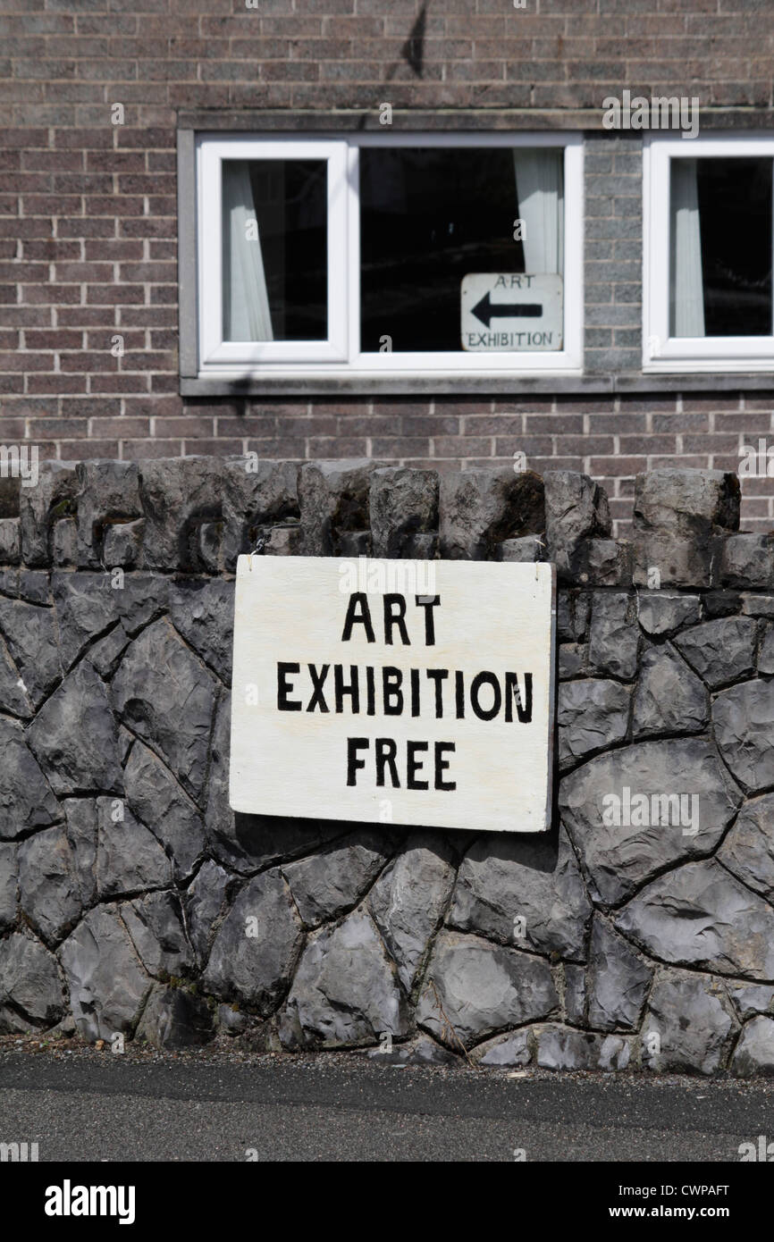 art exhibition sign notice in llanberis, wales, uk Stock Photo Alamy