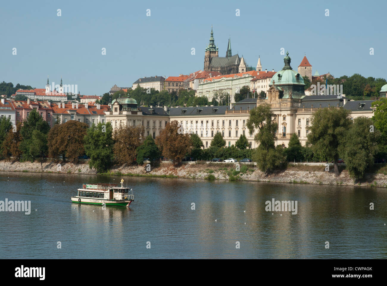 Prague - Vltava river, St. Vitus cathedral and the castle Stock Photo