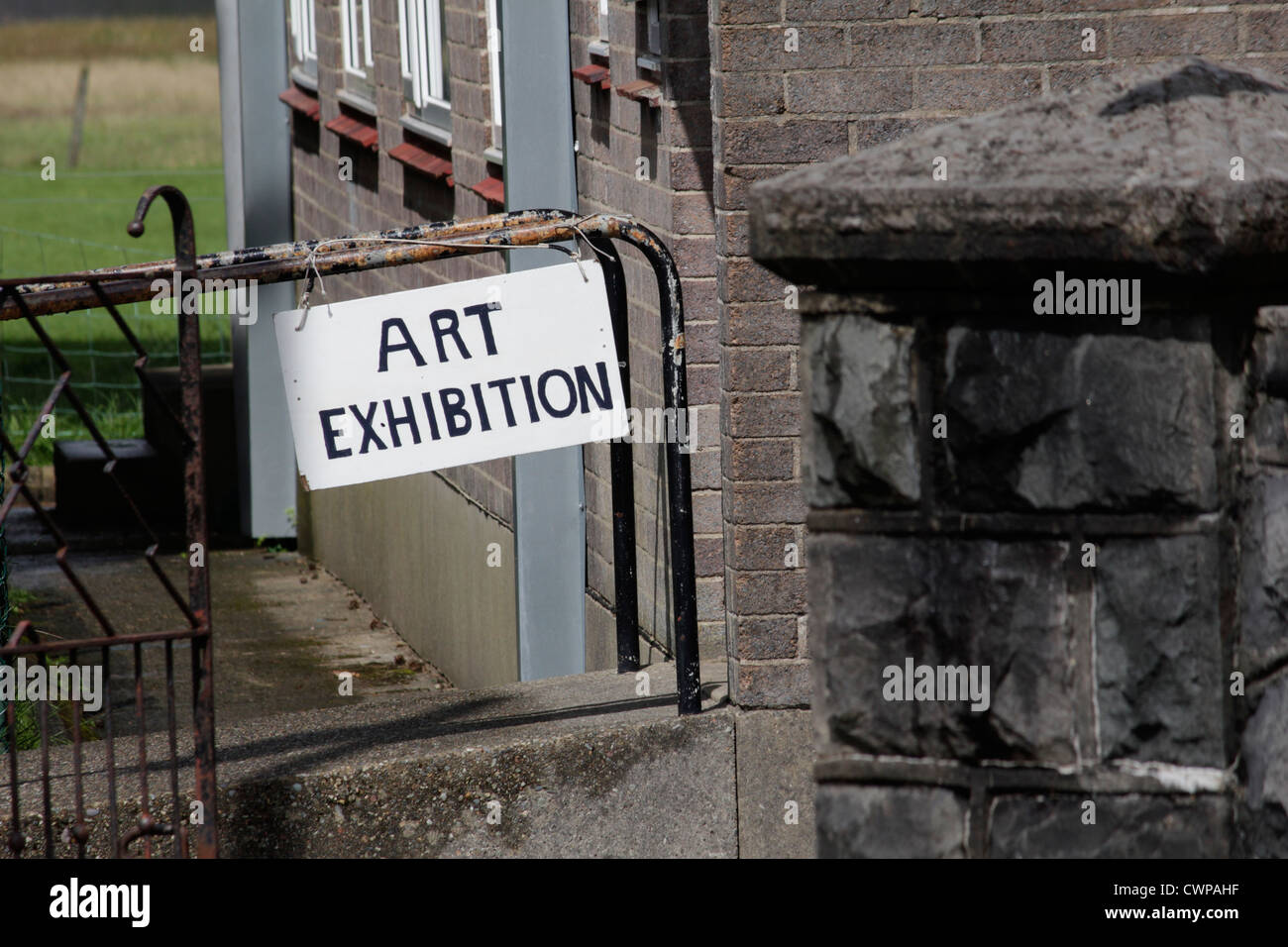 art exhibition sign notice in llanberis, wales, uk Stock Photo Alamy