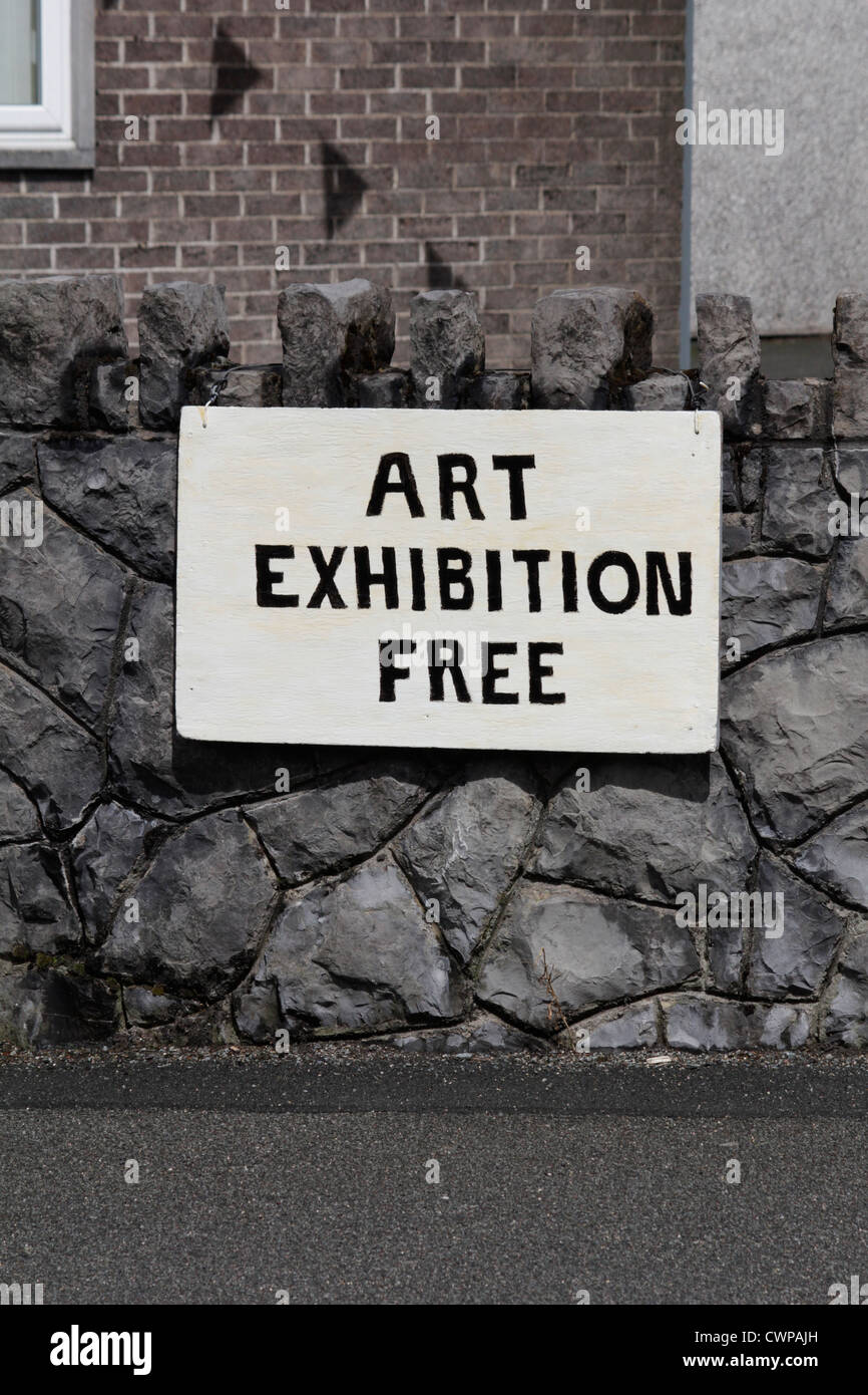 art exhibition sign notice in llanberis, wales, uk Stock Photo Alamy