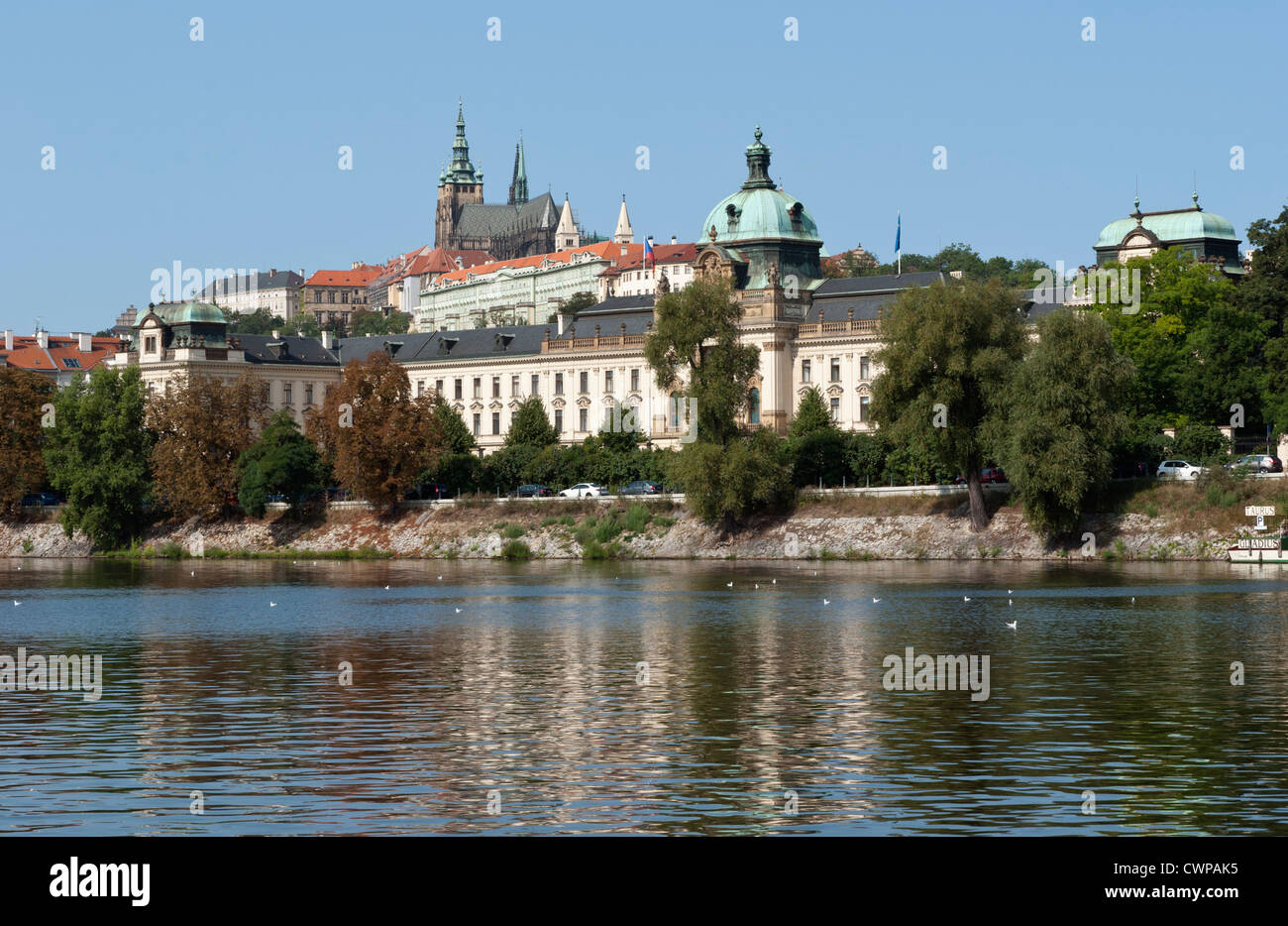 Prague - Vltava river, St. Vitus cathedral and the castle Stock Photo