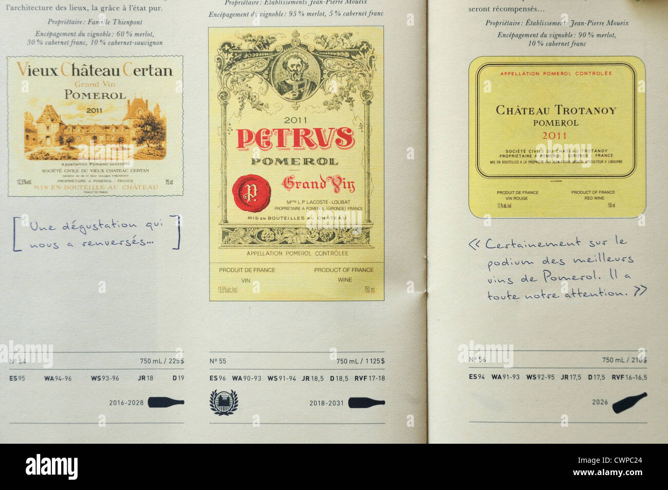 A fine wine catalogue featuring Petrus and other Pomerol wines 2011 en primeur Stock Photo