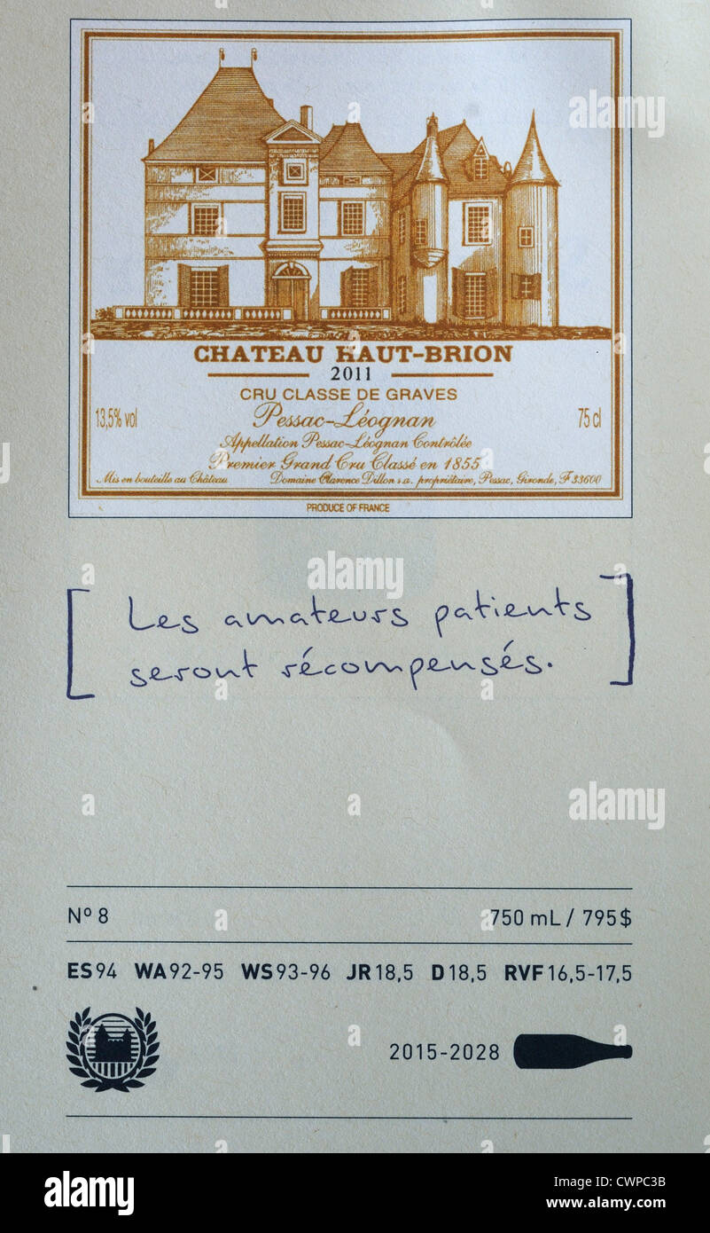 A fine wine catalogue featuring Chateau Haut Brion 2011 en primeur Stock Photo