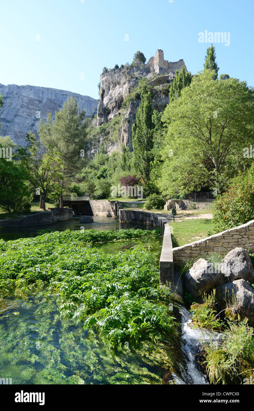 Ruined Castle or Château at FontainedeVaucluse and River